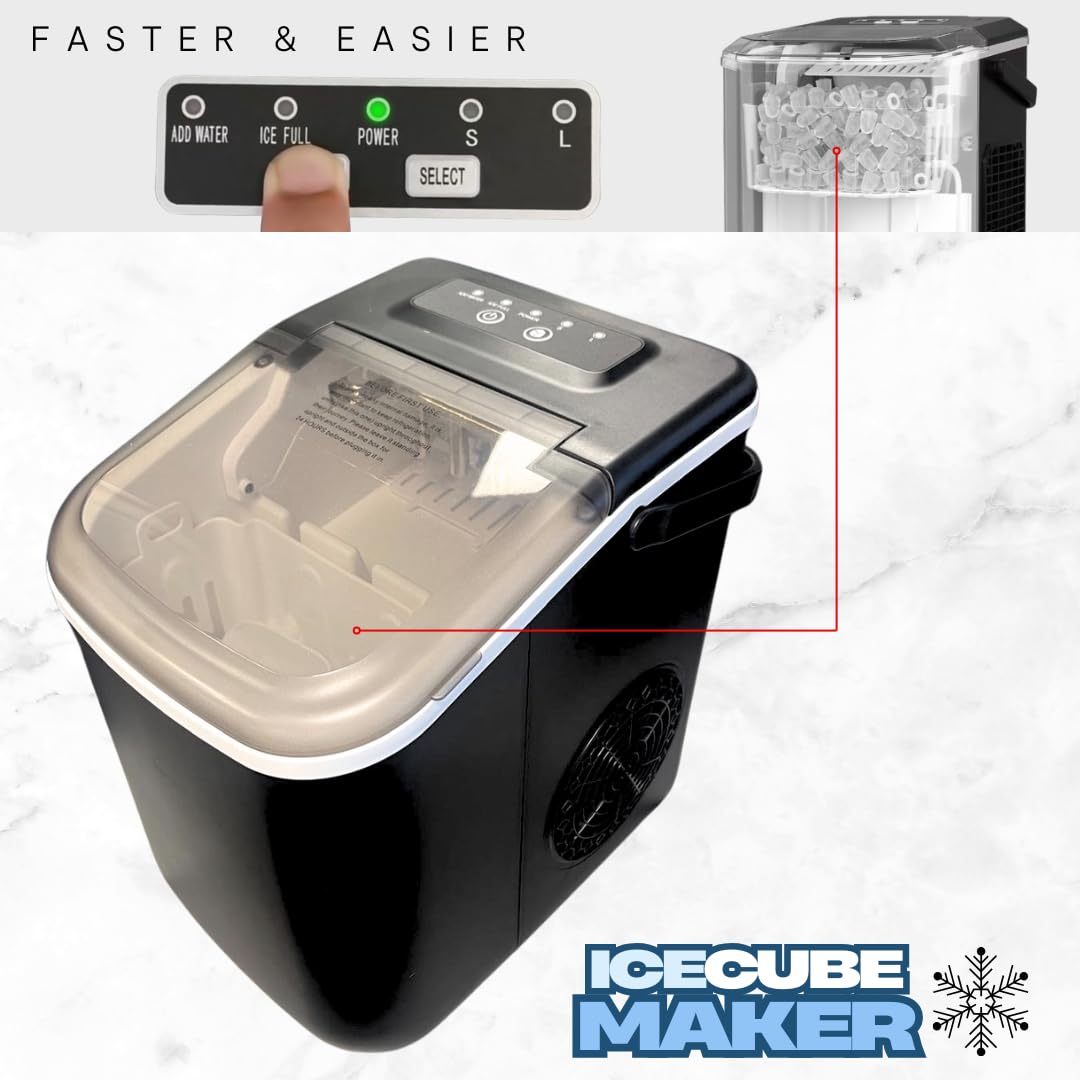 ICE CUBE MAKER Macchina per ghiaccio da casa, 10Kg/24h, 9 Cubetti in 6 Minuti, Due dimensioni, Macchina per Cubetti di Ghiaccio Compatta per Cucina, Casa, Feste e Ufficio