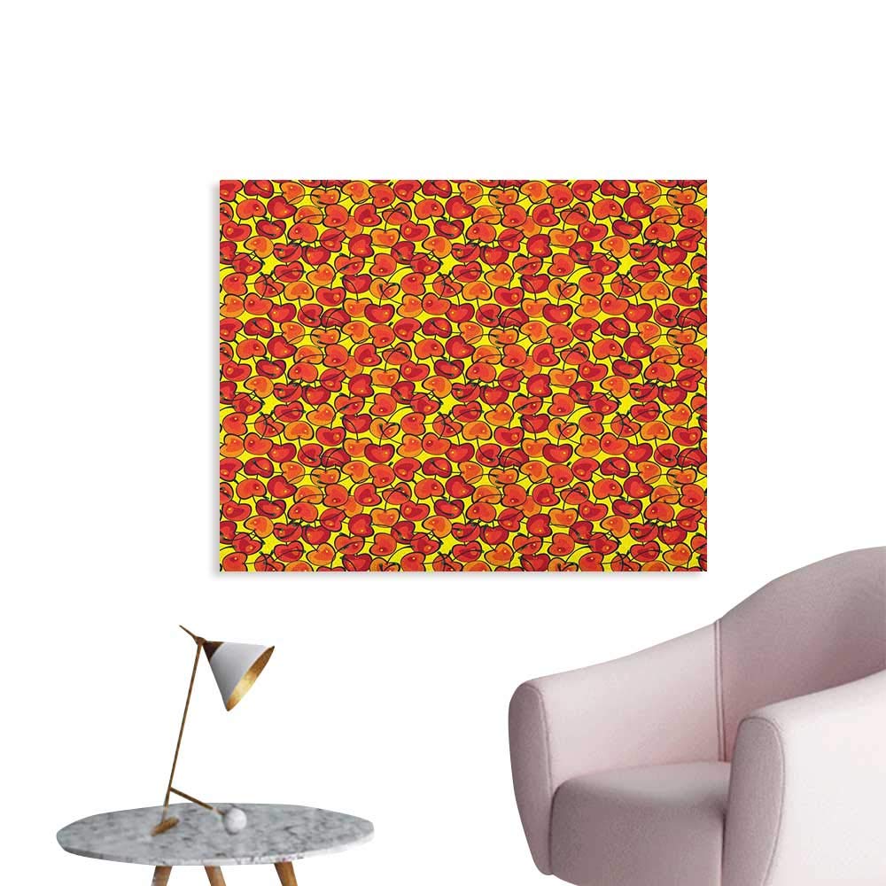 Summer Wall Paper Vibrant Warm Colored Fresh Cherries Pattern Healthy Vegetarian Options The Office Poster Yellow Orange Vermilion W32 xL24