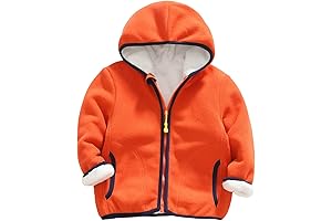 Toddler Girls Boys Long Sleeve Solid Color Plush Zipper Hooded Coat for Winter