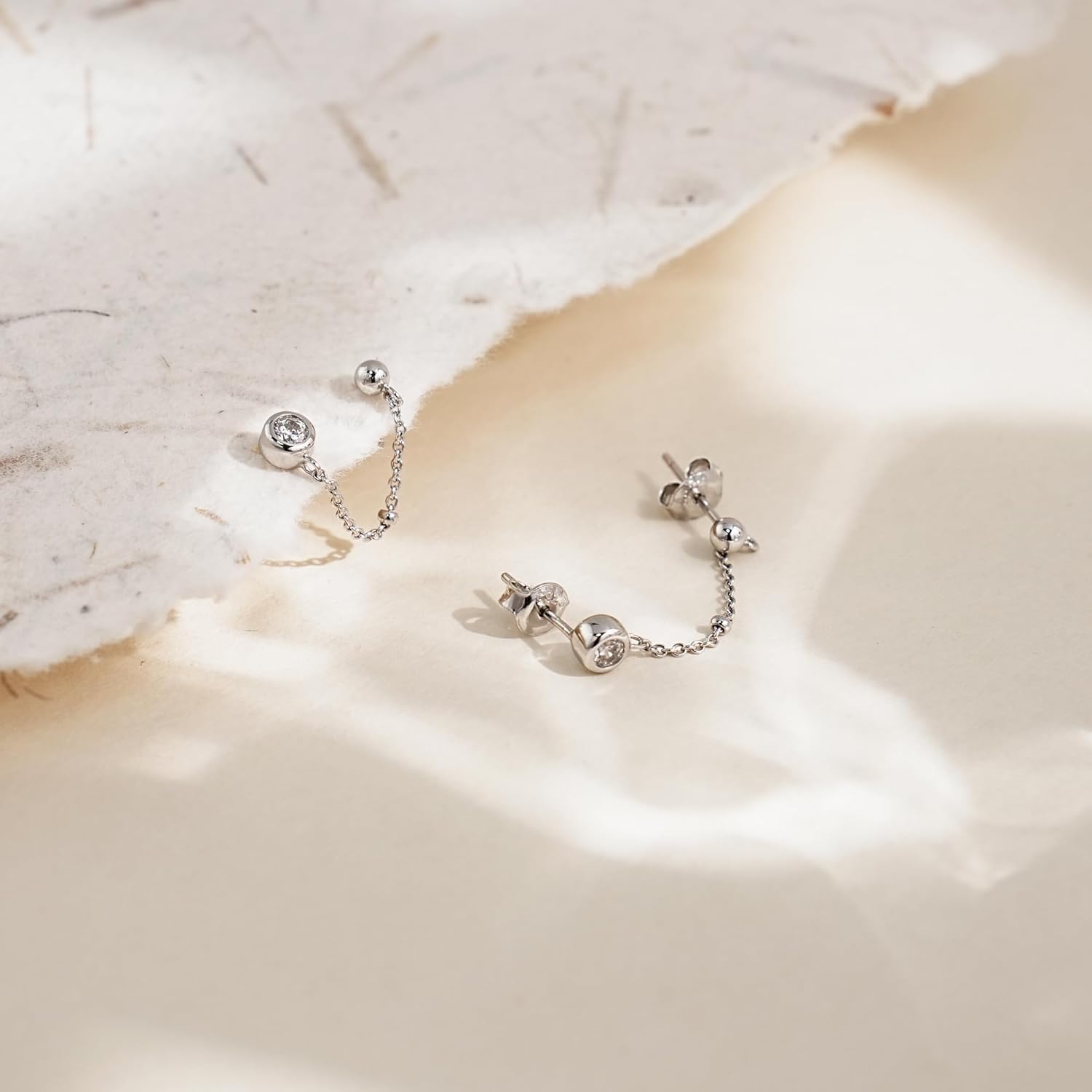 CHIC & ARTSY 925 Sterling Silver Bar,CZ,Ball,Chain Stud Earrings Created Opal,Moonstone,Turquoise Chain Earrings for Women - Image 3