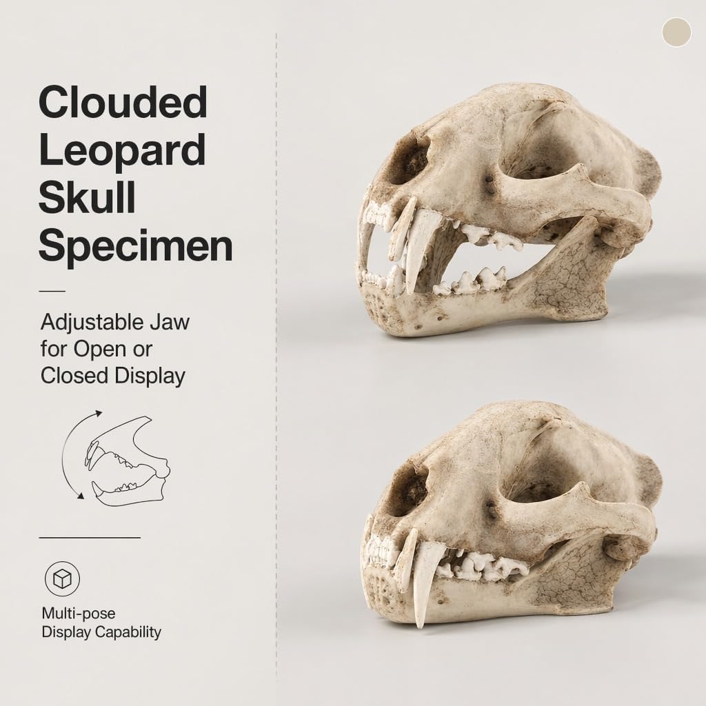 1pc Resin Clouded Leopard Skull Replica, Simulation Fossil Animal Skeleton Model for Gothic Home Decor, Office Desk Ornament, Halloween Party Decoration and Collector Display