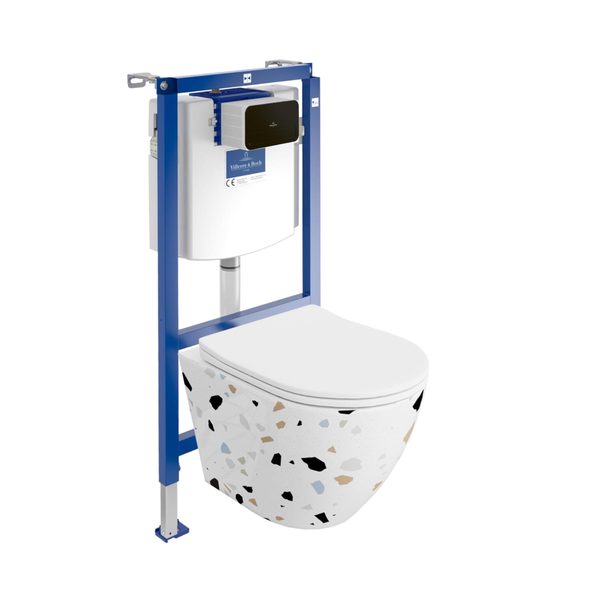 ViConnect H112 - Inodoro empotrado con placa de control + pared colgante profundo, inodoro Sofi Slim Stone sin bordes, juego completo, cisterna empotrada