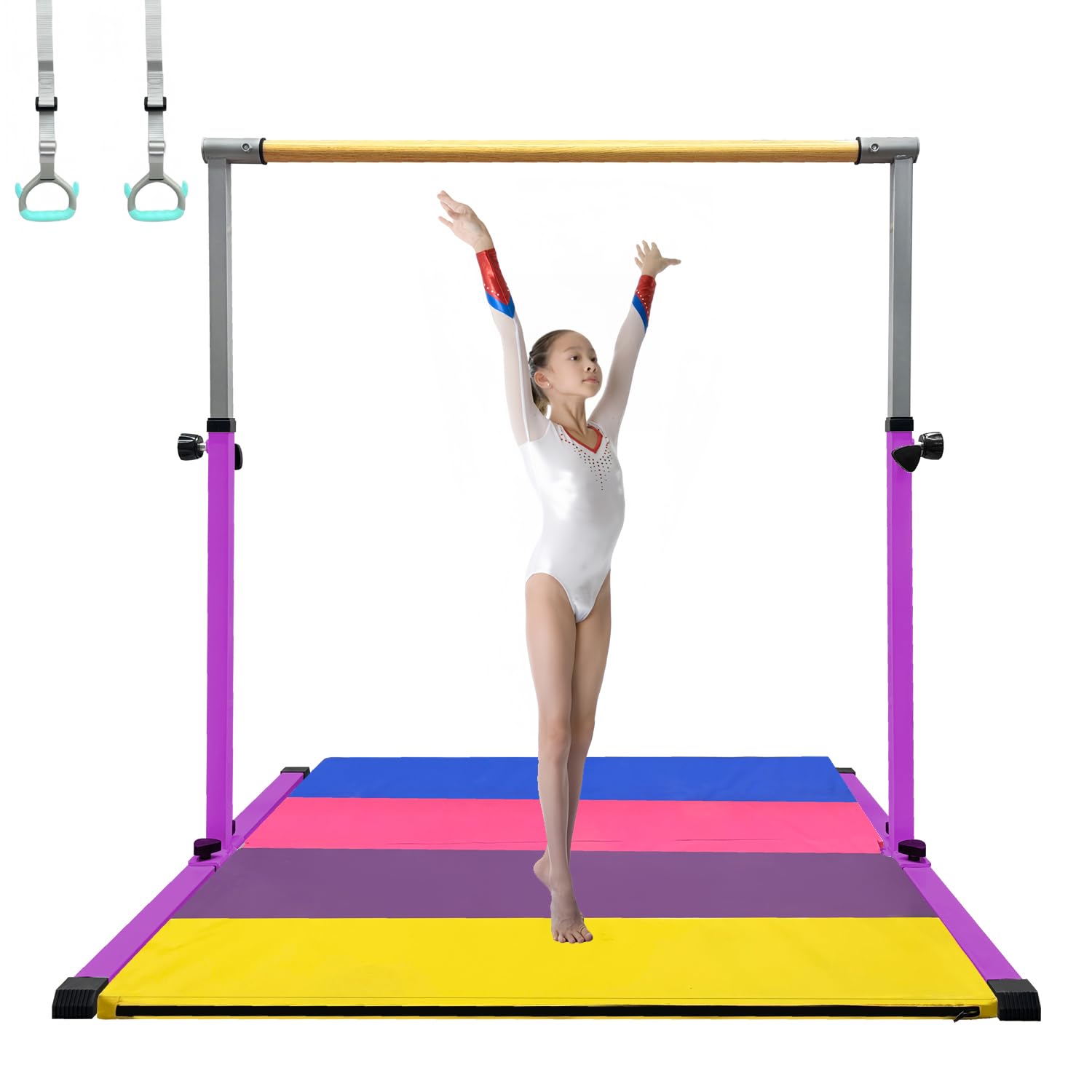 XDEMODA The Latest Model Gymnastics Bar for Kids Ages 3-15 for Home, Anti-Slip, Easy to Assemble, 35” to 55” Adjustable Height Gymnastic Horizontal Bars Equipment