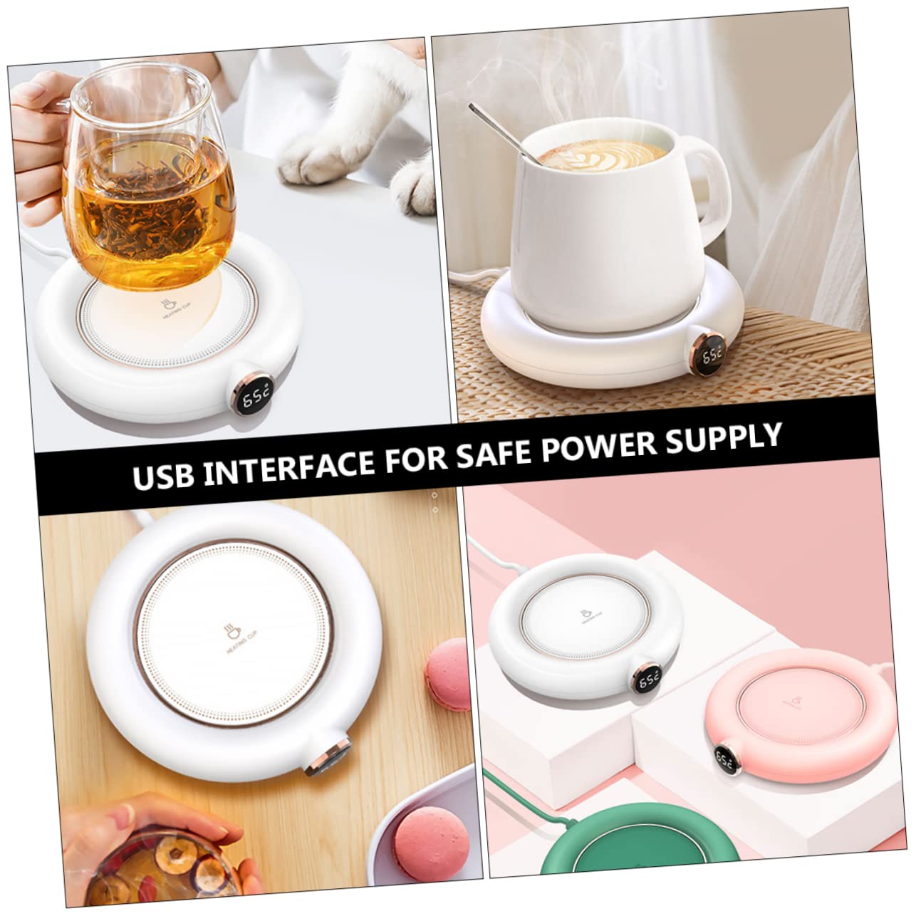 Calentador de Taza USB Pantalla Digital y 3 Niveles de Temperatura, Almohadilla Aislante para Café, Té y Leche Hogar y Oficina