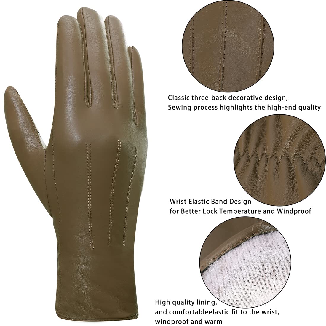 Harssidanzar Guanti invernali da donna in pelle Fodera in caldo cashmere Touch screen Finitura vintage GL017EU