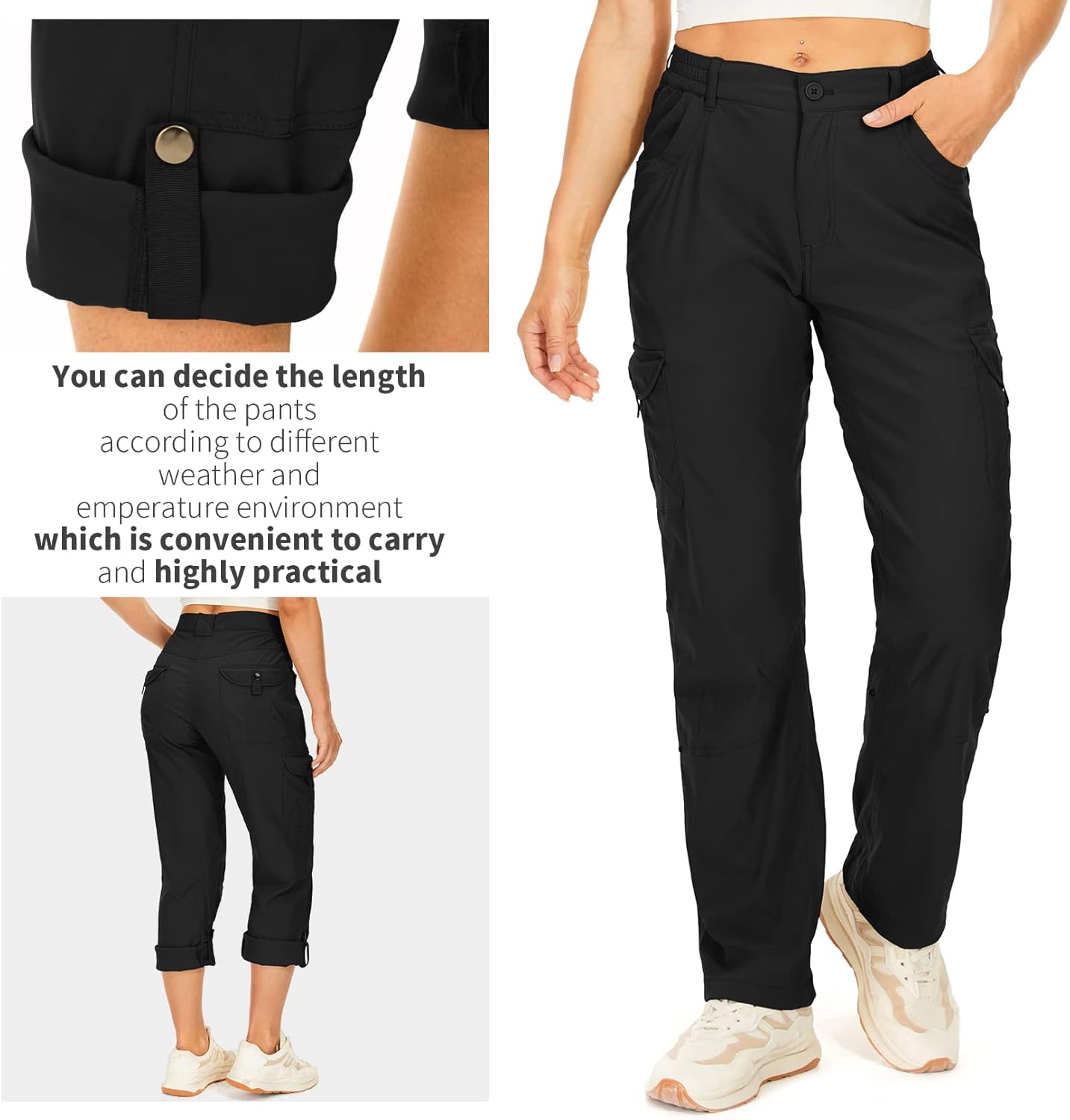 Toomett Women's Hiking Cargo Pants Convertible Quick Dry UPF50+ Waterproof Capri Fishing Safari Travel Pants - Image 3