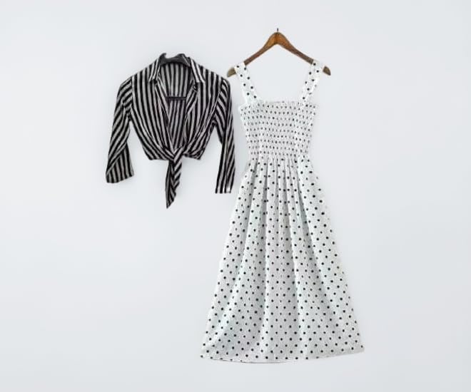 Western Casual Polka Dot Printed Polycrepe Knee Length Short One Strap Western Dress for Women/Girls