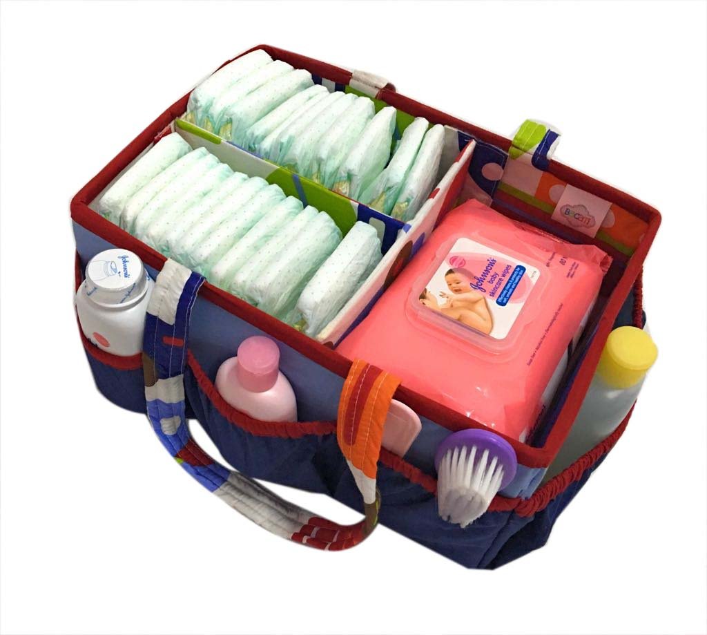 Bacati Transportation Multicolor Nursery Fabric Storage Caddy with Handles, Blue