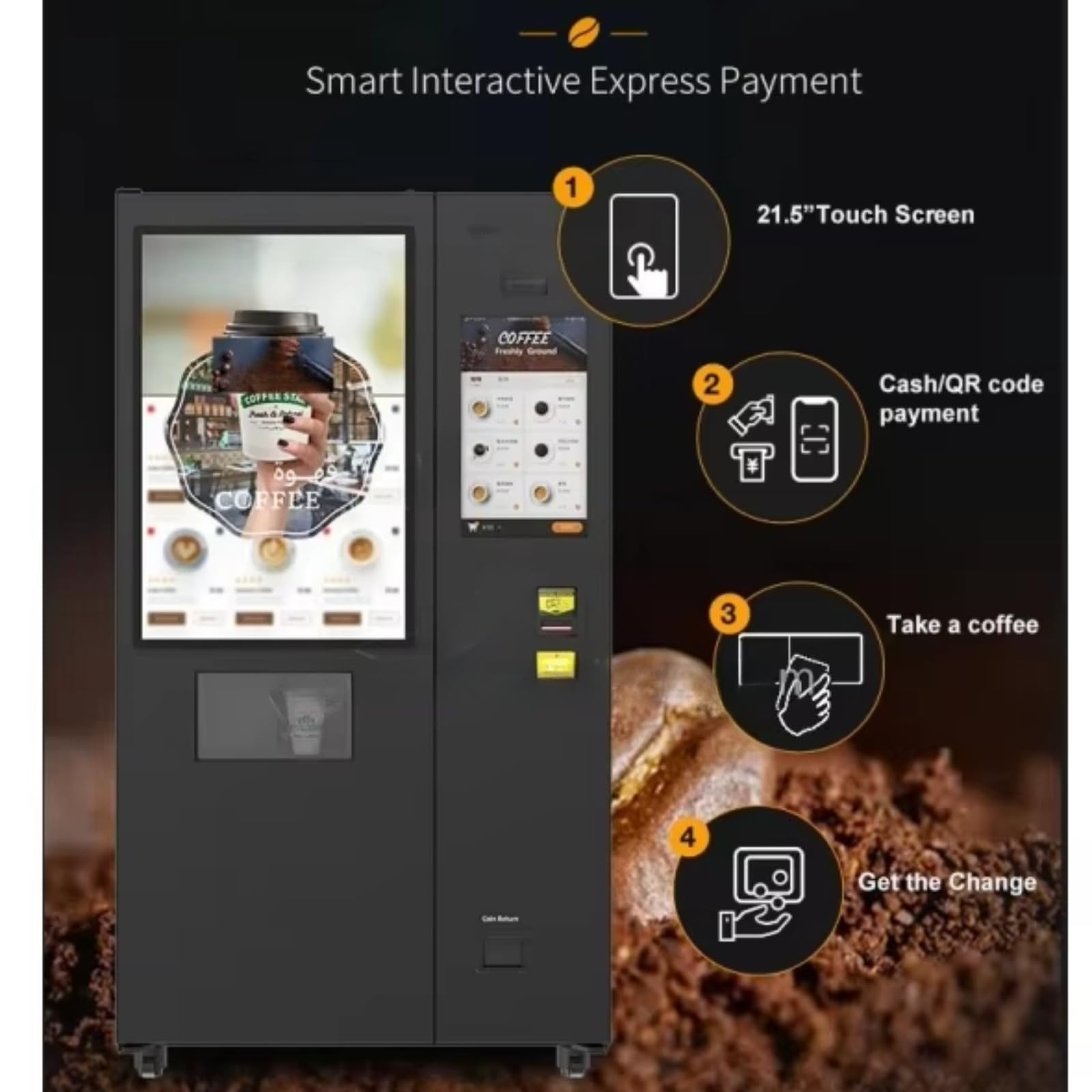 Distributore automatico di caffè, supporta il pagamento self-service delle monete e il pagamento mobile e offre 6 opzioni di gusto personalizzabili tra cui latte e cappuccino.