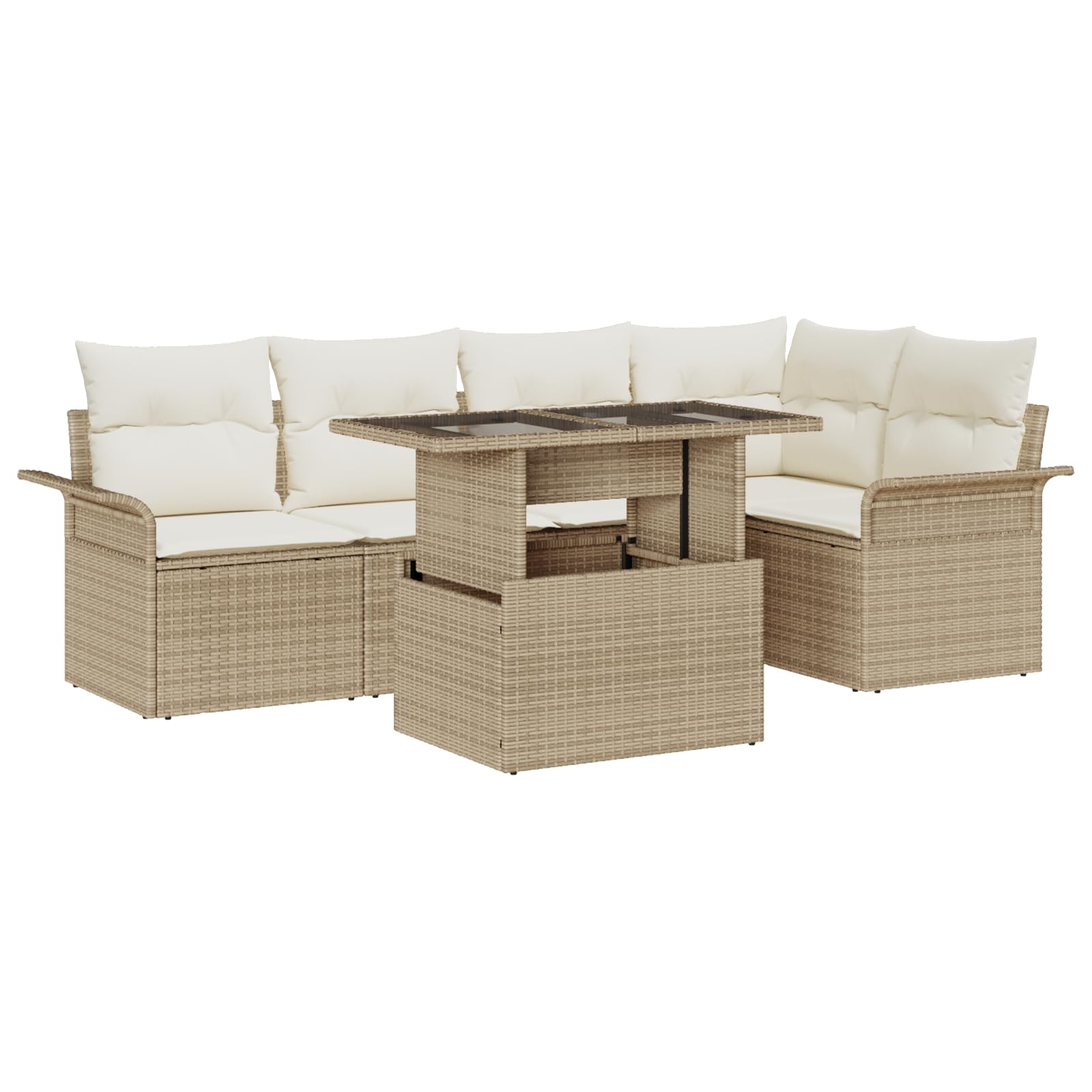 Juego de 6 sofás de jardín con cojines beige de polirratán para jardín, resistente a la intemperie, muebles de exterior