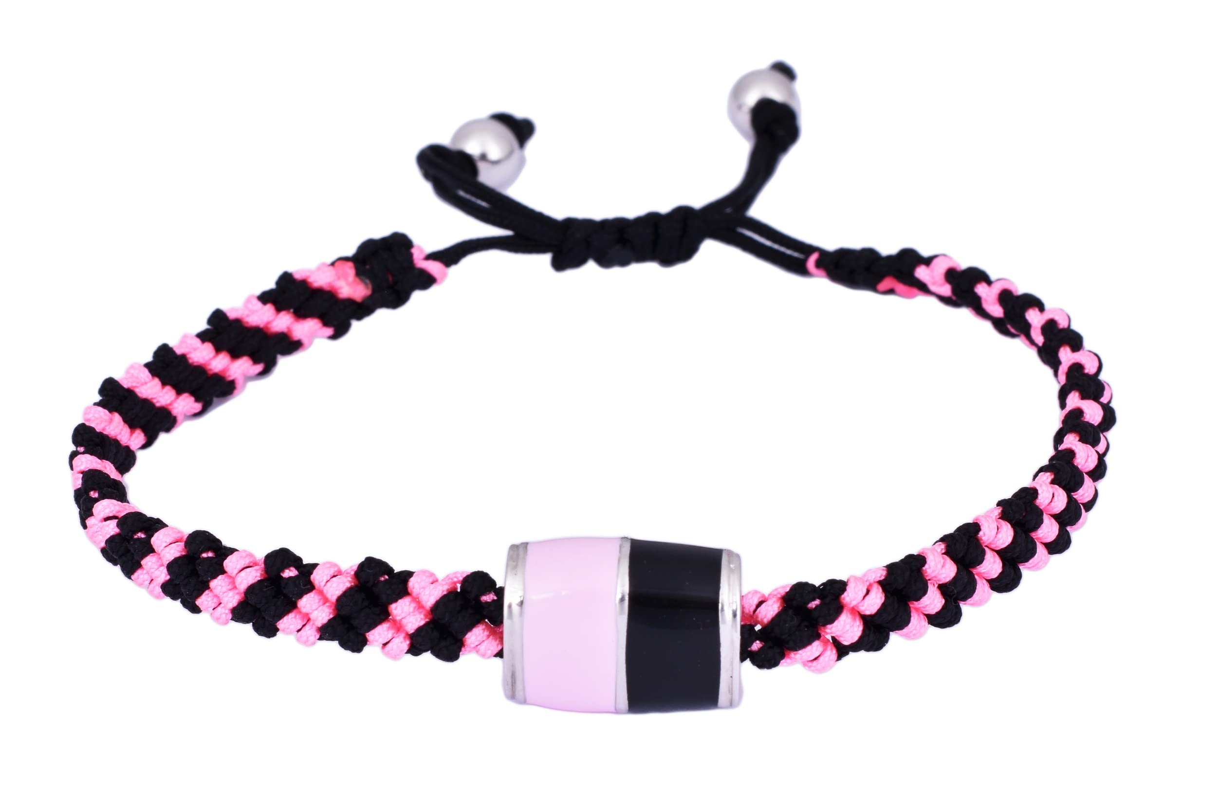 Bracciale per tifosi in macramè e Argento 925 rodiato oro bianco con smalti. Rosa nero stile palermo.