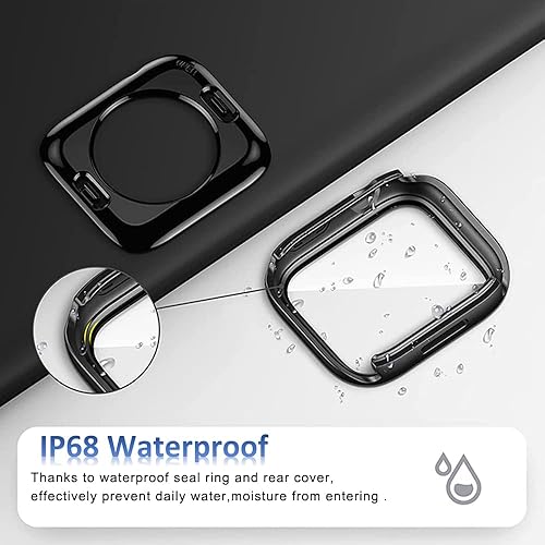 Miniatura 5 de Funda impermeable 2 en 1 para Apple Watch Series 8 y Series 7 de 1.772 in, protector de pantalla de vidrio protector 360 de policarbonato duro +