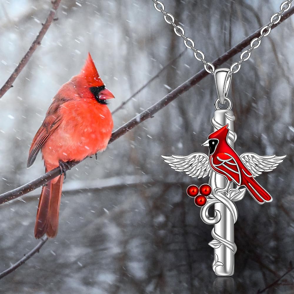 Fenthring Cardinal Necklace Cross Red Cardinal Necklaces for Women Gifts Sterling Silver Appear When Angels Are Near Memorial Pendant Angel Wing Jewelry - Image 9