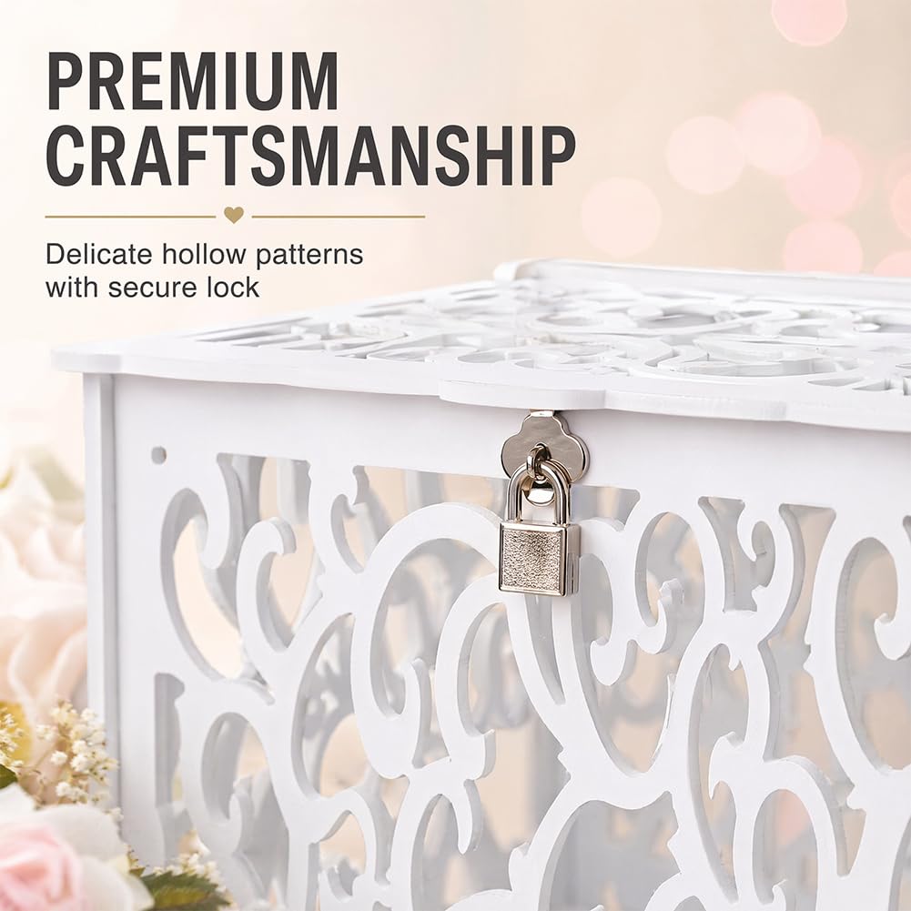 Kartenbox Hochzeit mit Schlitz aus PVC, Große Hochzeitsbox mit Schloss, Elegante Geldbox Geldgeschenke & Karten, Briefbox Hochzeit für Party, Abschlussfeier, Geburtstag & Baby Shower Dekoration