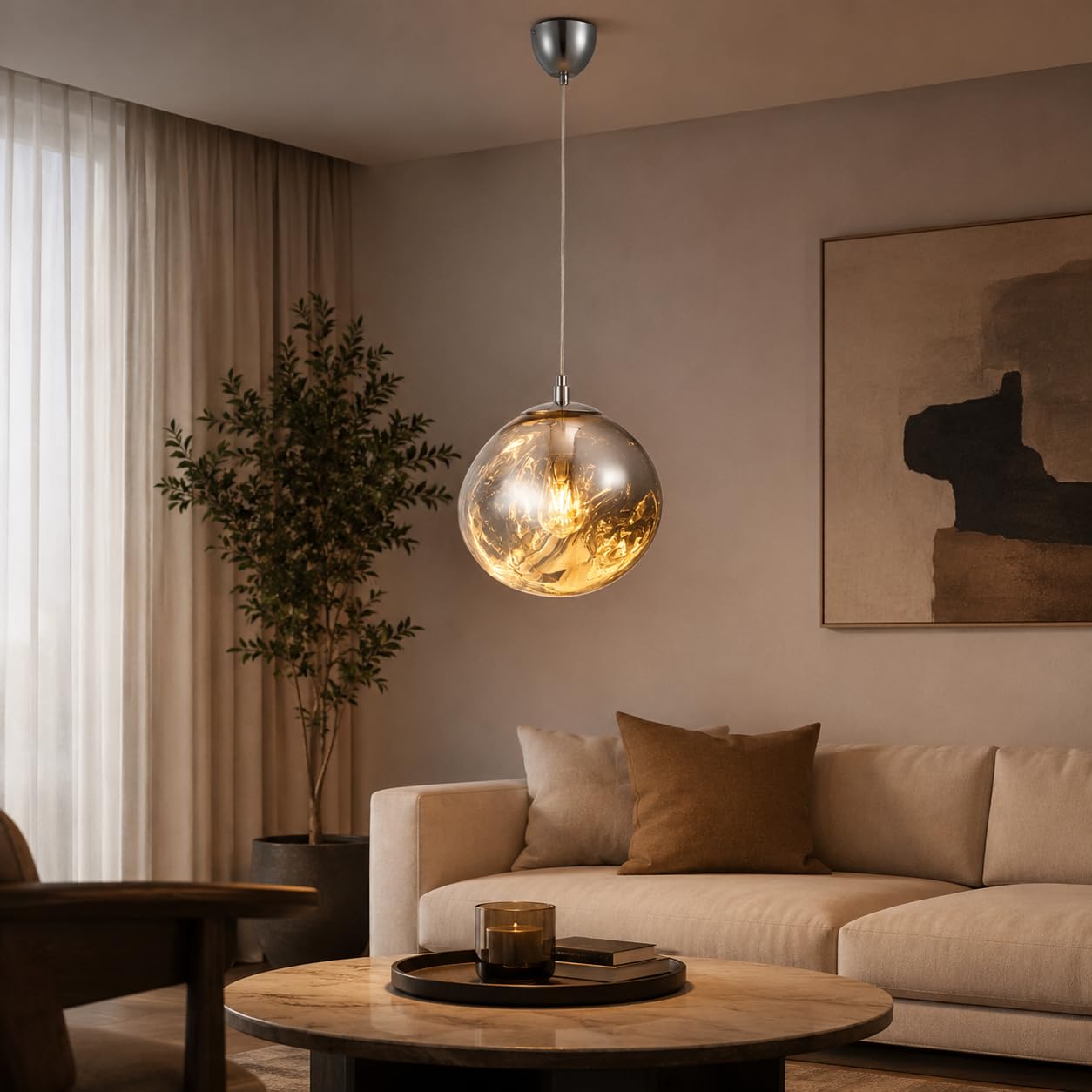 BARCELONA LED Kristall-Pendelleuchte Chrom Ø28cm E27 Design | Robustes Metall, Transparentes höhenverstellbares Kabel, Bis 40W, Wohn- und Essbereich, Innenbereich