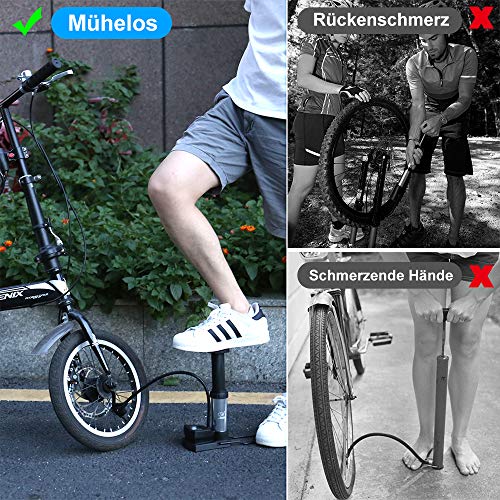 Lifelf Fahrradpumpe Mini-Luftpumpe mit groÃem Manometer - Mini und tragbar, 11bar/160PSI, Dualkopf, Minipumpen für alle Ventile, geeignet für Fahrräder, Bälle, Schwimmringe und Luftmatratzen – Bild 3