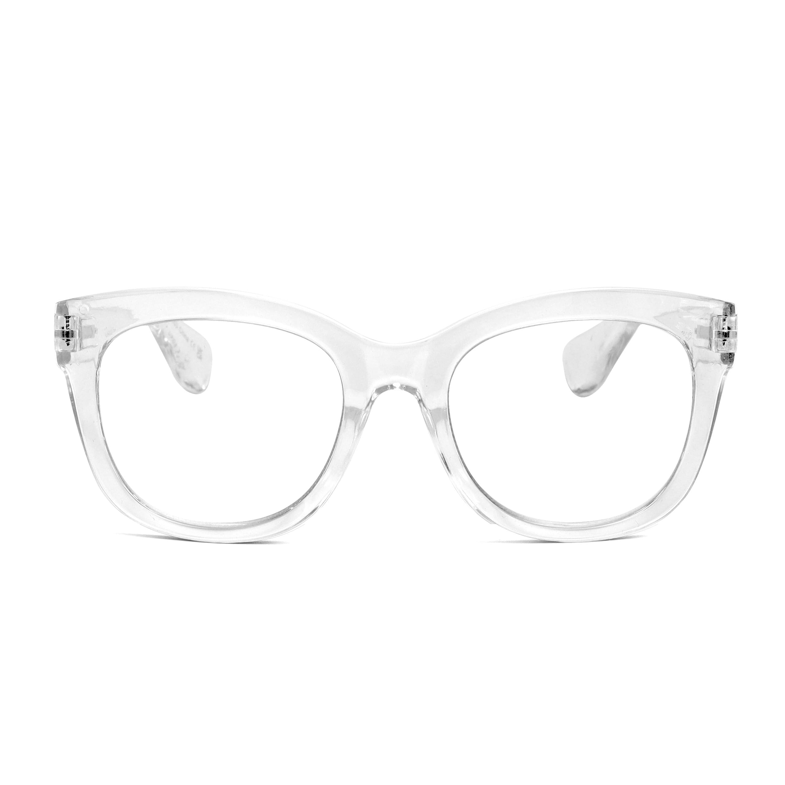 OPULIZE BIG Blue Light Blocking Reading Glasses - Bold Round Fashion Frame - Anti-Glare Anti-Reflective Computer Gaming - UV & Eyestrain Protection - Clear - Mens Womens +2.50