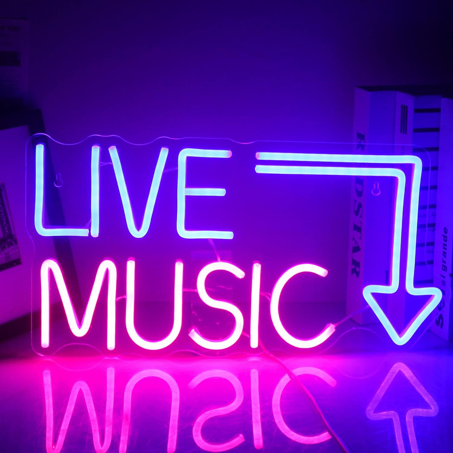 Color Blue and pink Live Music Neon Sign LED Neon Sign Large Blue and Pink Words for Music Studio USB Powered Switch for Wall Decor Beer,Bar,Music Studio,Bedroom,Party,Club