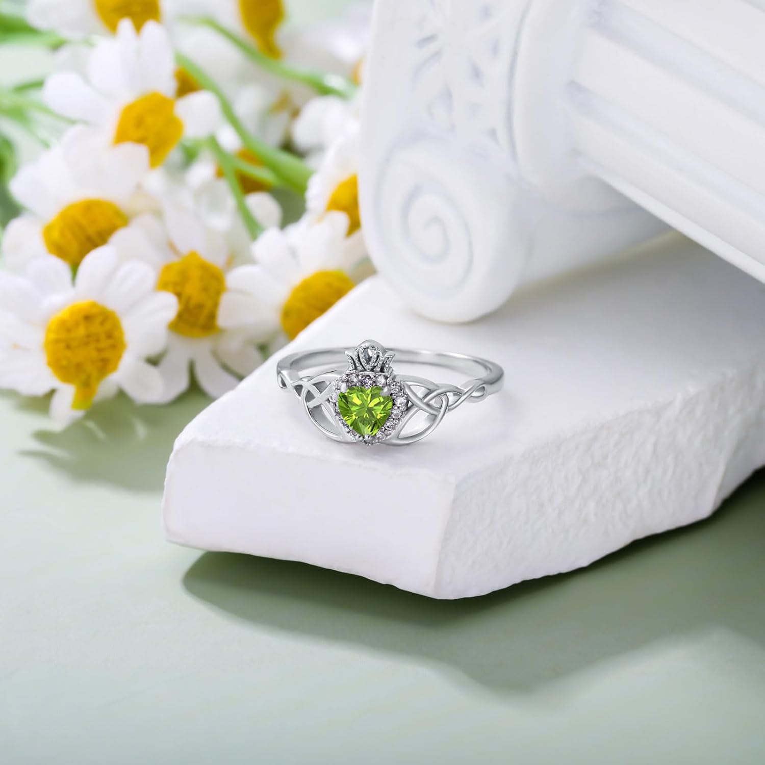 10K 14K 18K Gold Celtic Knot Gemstone Claddagh Ring for Women Irish Heart Birthstone Claddagh Ring Promise Ring for Her Wife