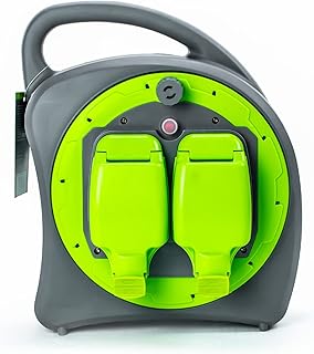 STATUS 2 Socket Cable Reel | 20m Green Waterproof Extension Lead | 13A with Thermal Cut Out | Heavy Duty Outdoor Extension Lead | S20M2G13AIP54CR2