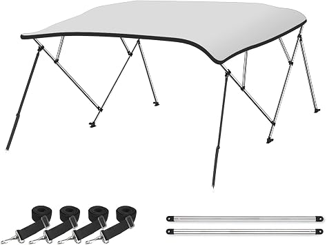Naviskin 3 Bow & 4 Bow Bimini Top for Boats, 10 Colors, 13 Sizes | Easy Installation, 2 Mounting Methods, 4 Straps & 2 Rear Support Poles, 1" Aluminum Frame, Storage Boot & Hardware Included