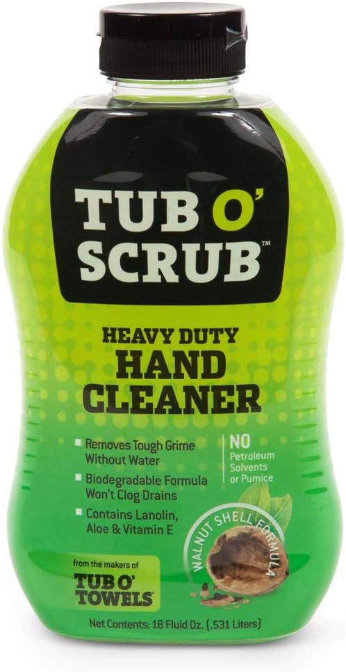 Tub O' Scrub TS18 Heavy Duty Pumice-Free Hand Cleaner, Removes Tough Grime & Dirt Without Water, Biodegradable, 18oz Bottle