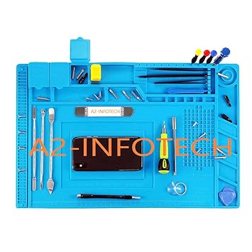 A2 THE NAME YOU CAN TRUST Heat Insulation Silicone Repair Magnetic Large Soldering Mat Electronics Workbench for Soldering Iron, Mobile Phone and Computer Repair (Large, 450 x 300 mm) Blue