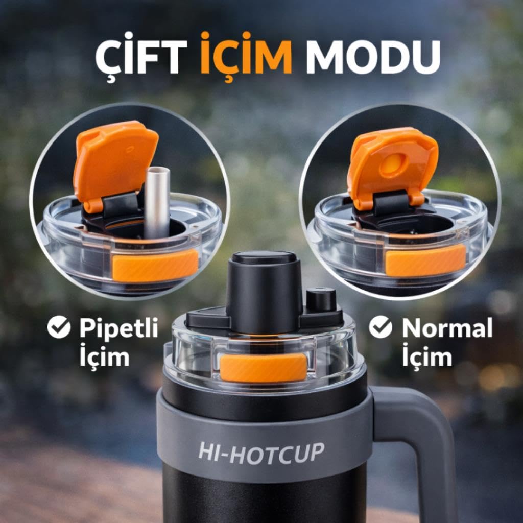 Coofbe 42 Oz 6 Katman Paslanmaz Çelik Termos 1250ML Çift İçim Modlu Pipetli Termos Çift Katman Çelik Termos Mug Gümüş