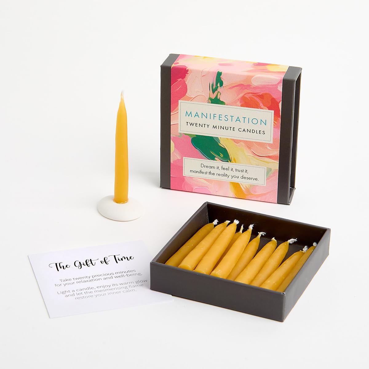 Signature Collection - Manifestation (Abstract) by Cotton & Grey - 12 Pure Beeswax Twenty Minute Candles with Ceramic Holder