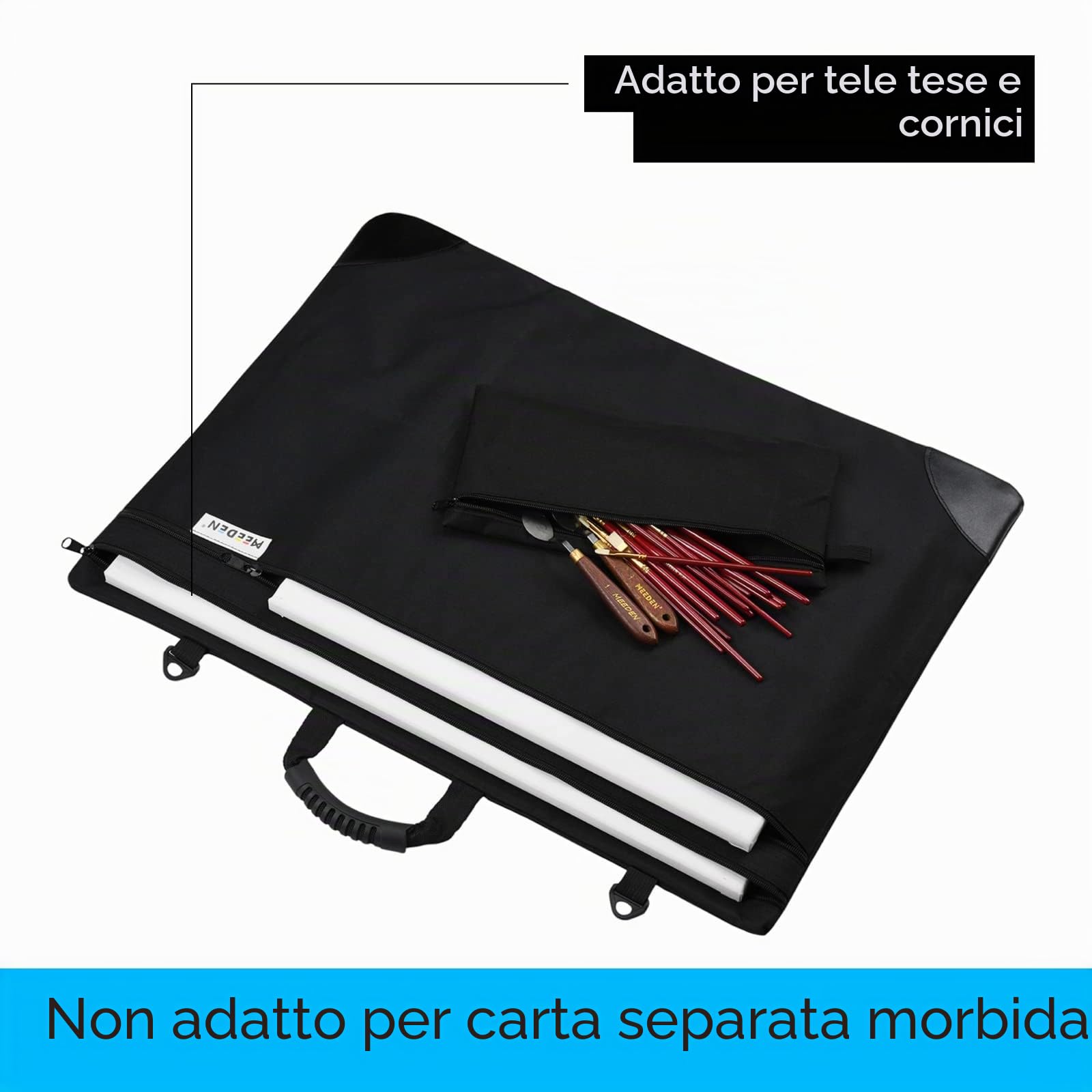 MEEDEN Art Portfolio Case A2/A3, Portatile Disegno Bordo Borsa Arte Borsa Da Trasporto Arte Impermeabile 600D Oxford, Portfolio per Opere d'arte, Tela, Fotografia, Poster, Nero (79 x 61 x 5 cm