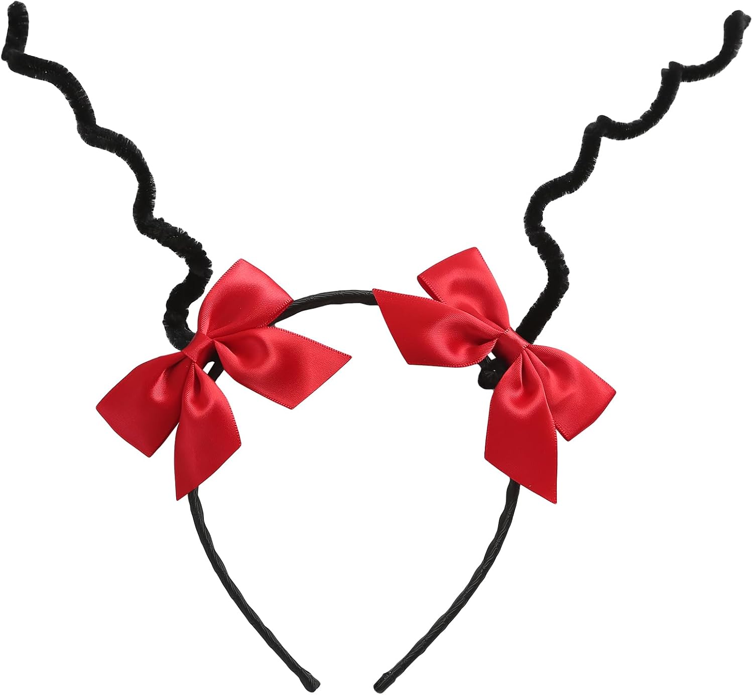 Obavioy 3PCS Antenna Headband Adult Costume Detachable Red Bow Hair Clips