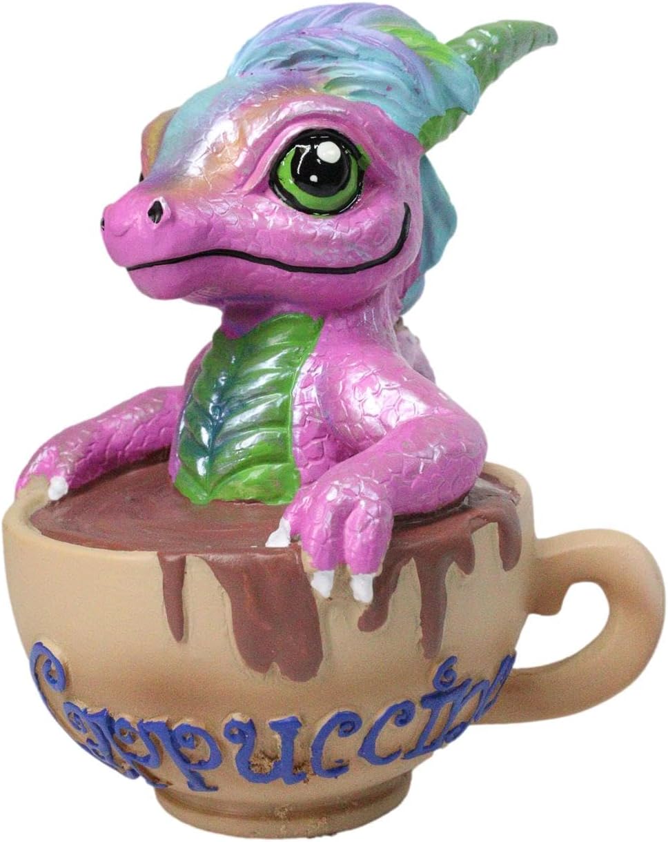 Ebros Gift Ruth Thompson Whimsical Fantasy Colorful Artisan Cafe Beverage Wyrmling Drink Dragon in Cup Figurine Decorative Accent (Cappuccino with Frankie Drake)