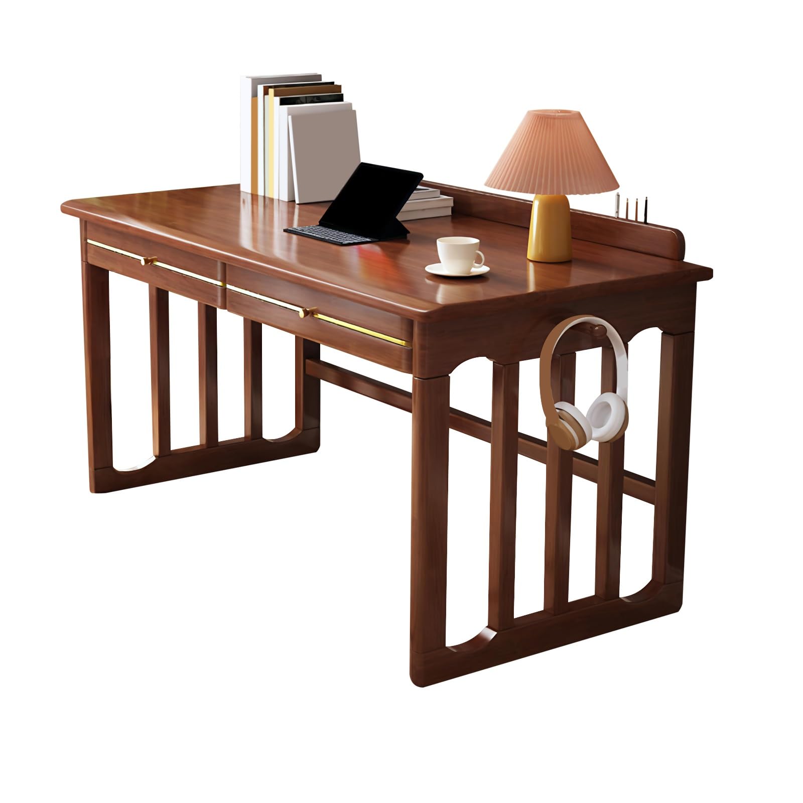 Wdsopk Brown Solid Wood Study Desk, Stable Structure, Versatile Use For Home & Office, Stylish Beige Finish, 100X60x75cm - Durable Hardwood Design（-80 * 60 * 75Cm）