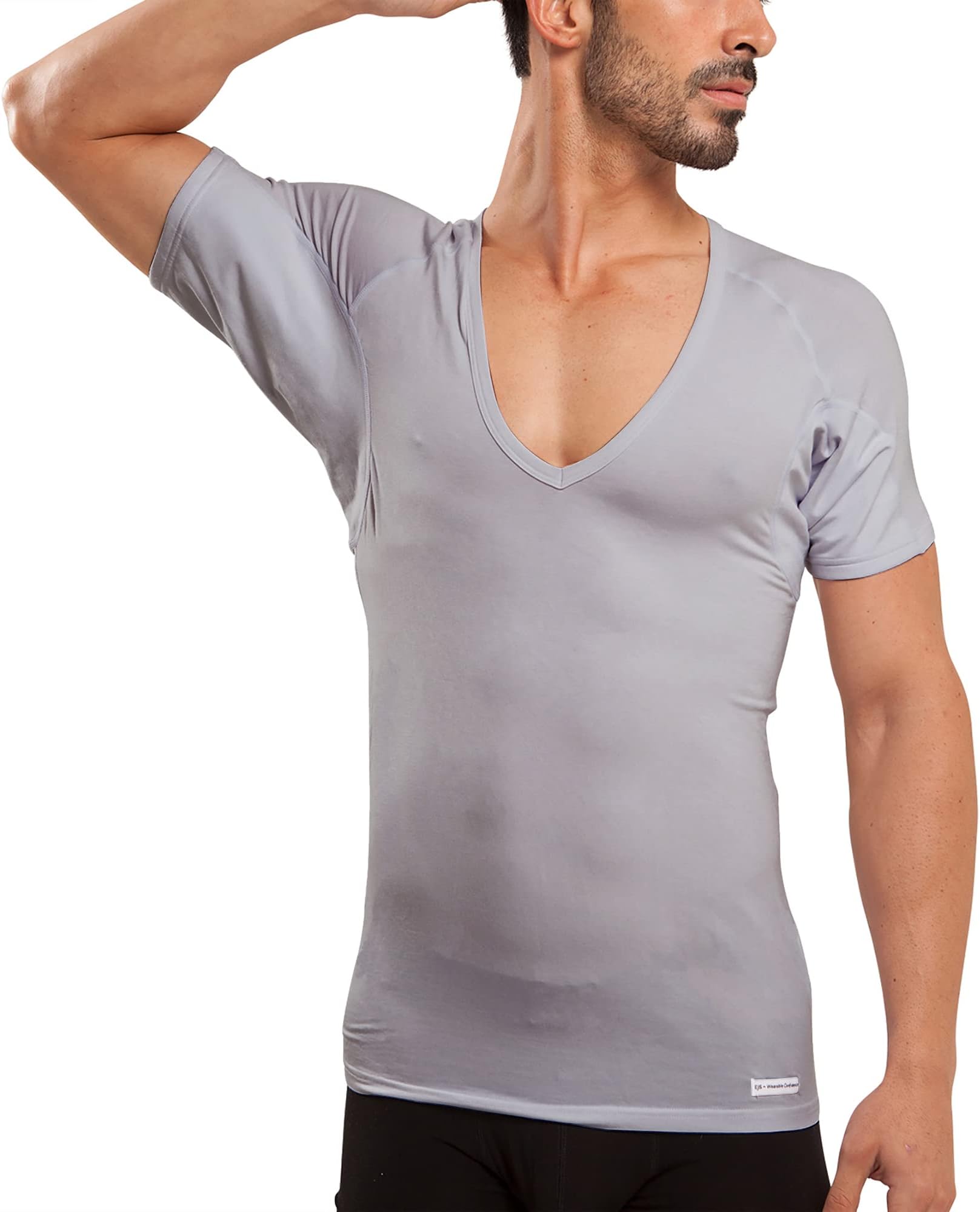 EjisSweatproof Undershirt Mens Modal Deep V w Sweat Pads, Silver Treated to Fight Embarrassing Odor, Aluminum Free Alternative