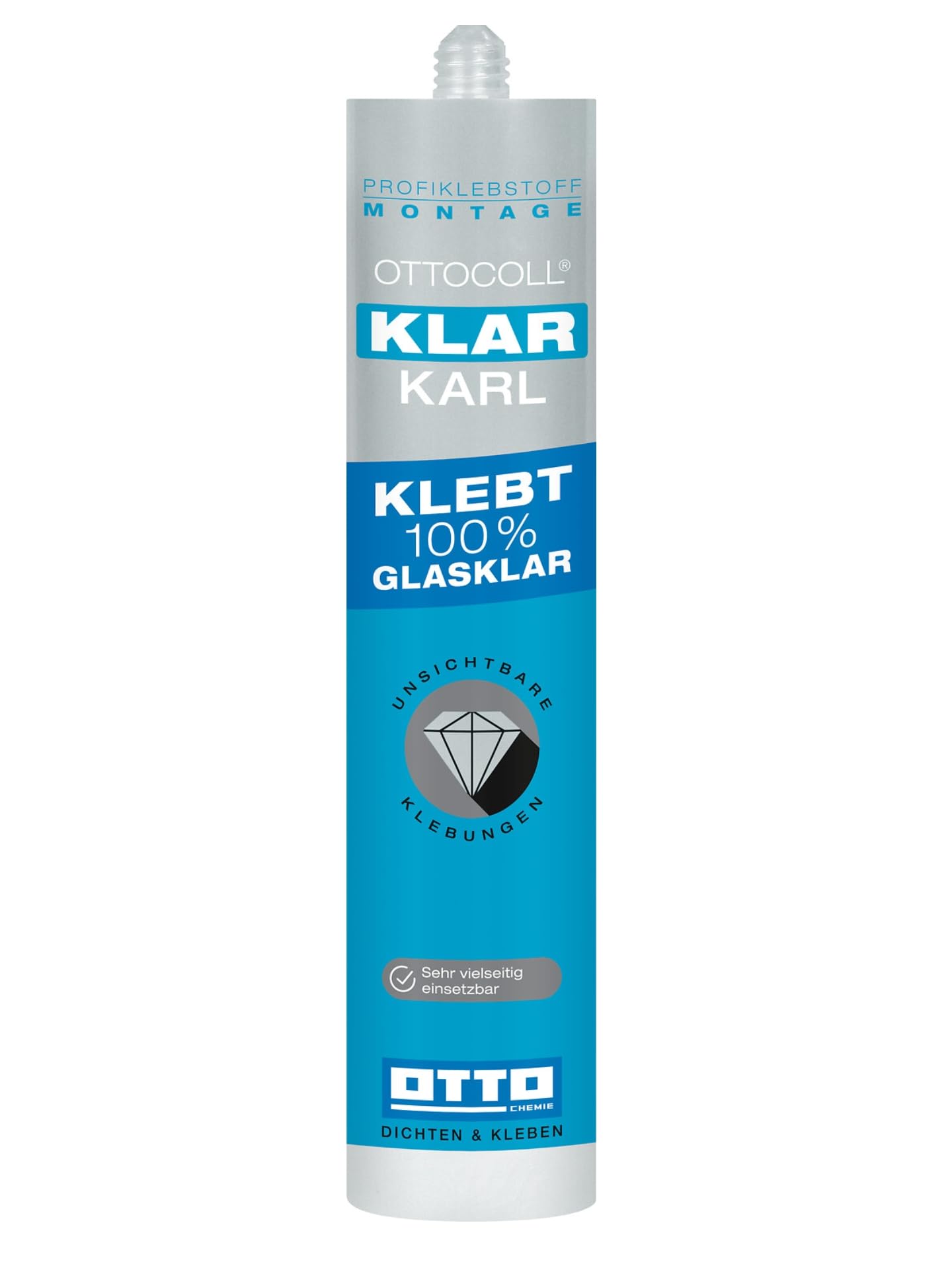 12 x OTTO-COLL KLARKARL przezroczysty 290 ml – przezroczysty klej montażowy do drewna, metalu, szkła, lustra, ceramiki, kamienia naturalnego i tworzyw sztucznych – elastyczny klej hybrydowy 1K do
