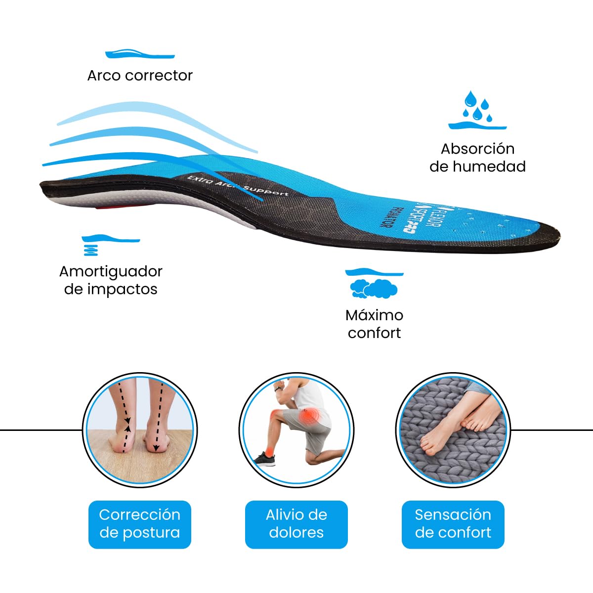 Flexor Plantillas Pro Trail Running para pie pronador, soporte en arco plantar, absorción de impacto, unisex, talla 37, poliuretano