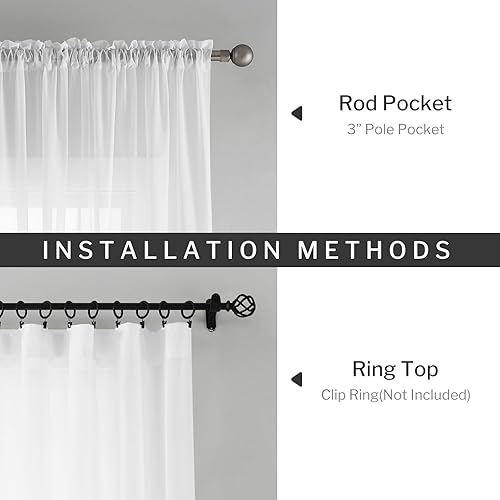 Miniatura 4 de Melodieux Cortinas traslúcidas de gasa blanca con bolsillo para barra, textura suave y sedosa, paneles de ventana traslúcidas filtrantes de luz,