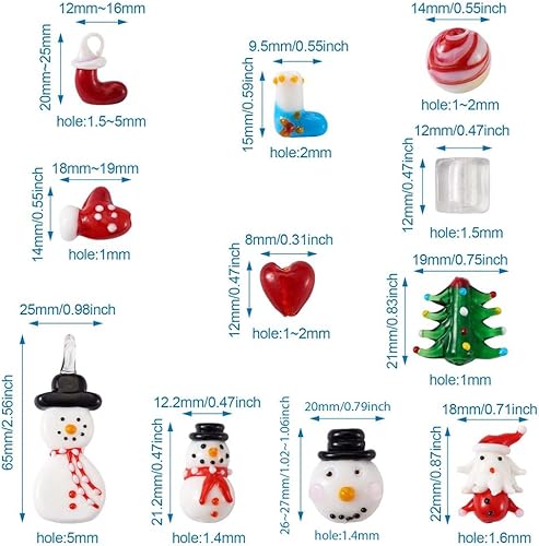 Vista 36 de 1 hebra/25 cuentas de cristal de Navidad 3D hechas a mano para Navidad, joyería temática de Navidad, collares, aretes, llaveros, fabricación y Guante