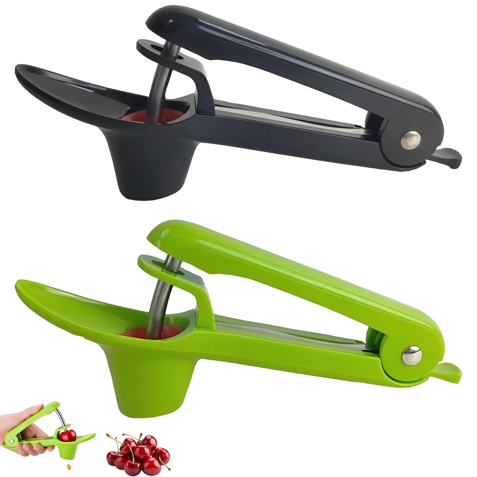 2 Pcs Cherry Pitter, Cherry Stoner Remover, Cherry Destoner Tool for Cherries and Olives, Cherry Pip Remover with Green and Black, Cherry Stone Remover Kitchen Gadget, for Making Cherries Olives Jam
