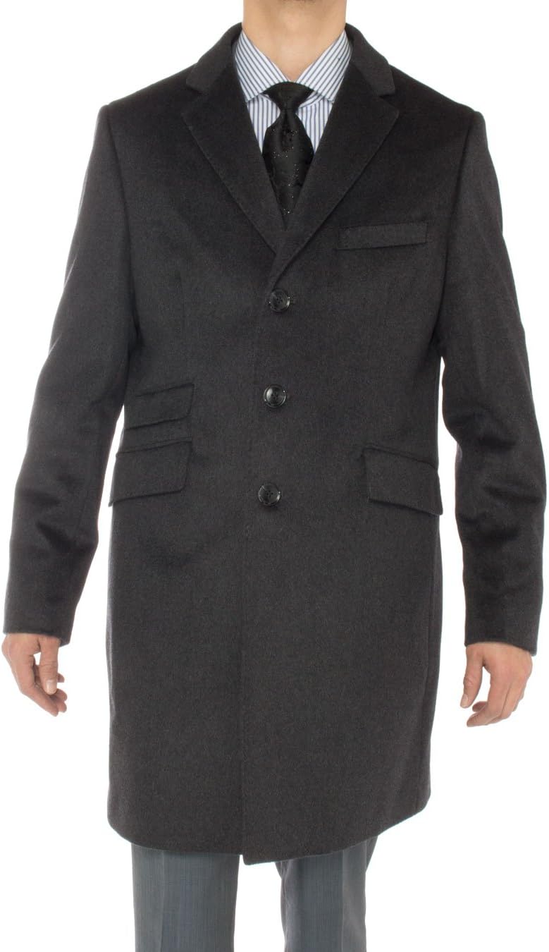 Luciano Natazzi Italian Men's Cashmere Ticket Pocket Top Trench Coat Overcoat