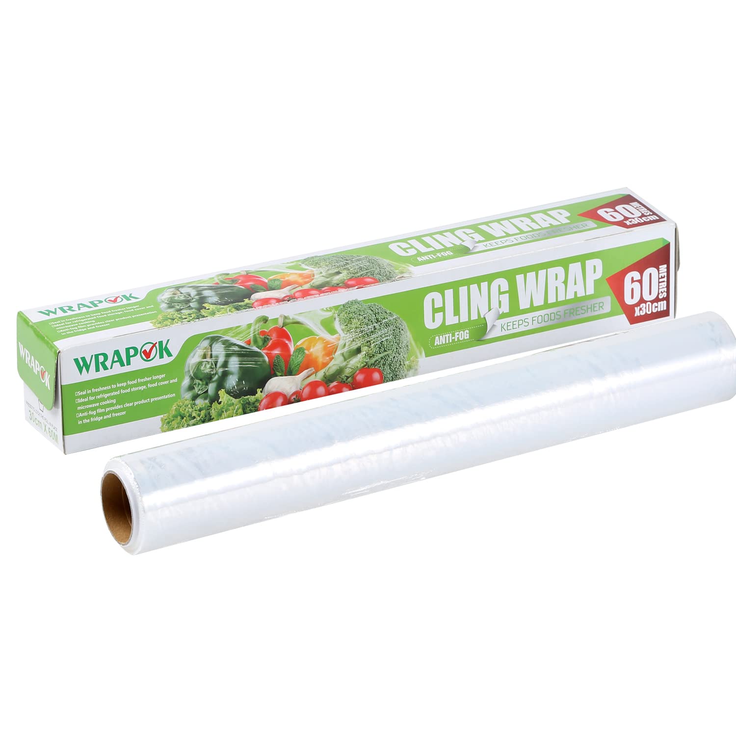1 x Cling Film Food Grade Wrap Plastic Catering Foodservice Tools for Kitchen, 300 mm x 60 m