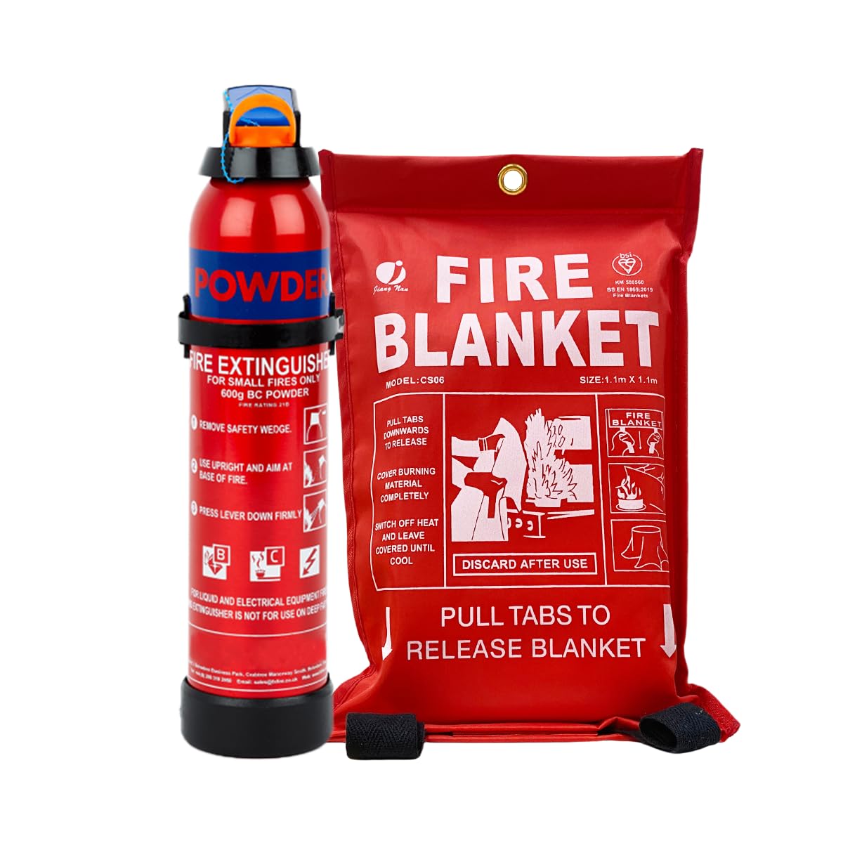 600g Powder Fire Extinguisher & 1.0m x 1.0m Soft Case Fire Blanket