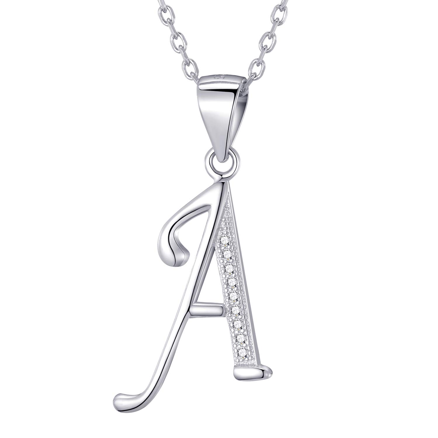 Morellacollar de mujer con colgante letra de 925 plata rodiada con piedras de circonita para damas 45cm color blanco