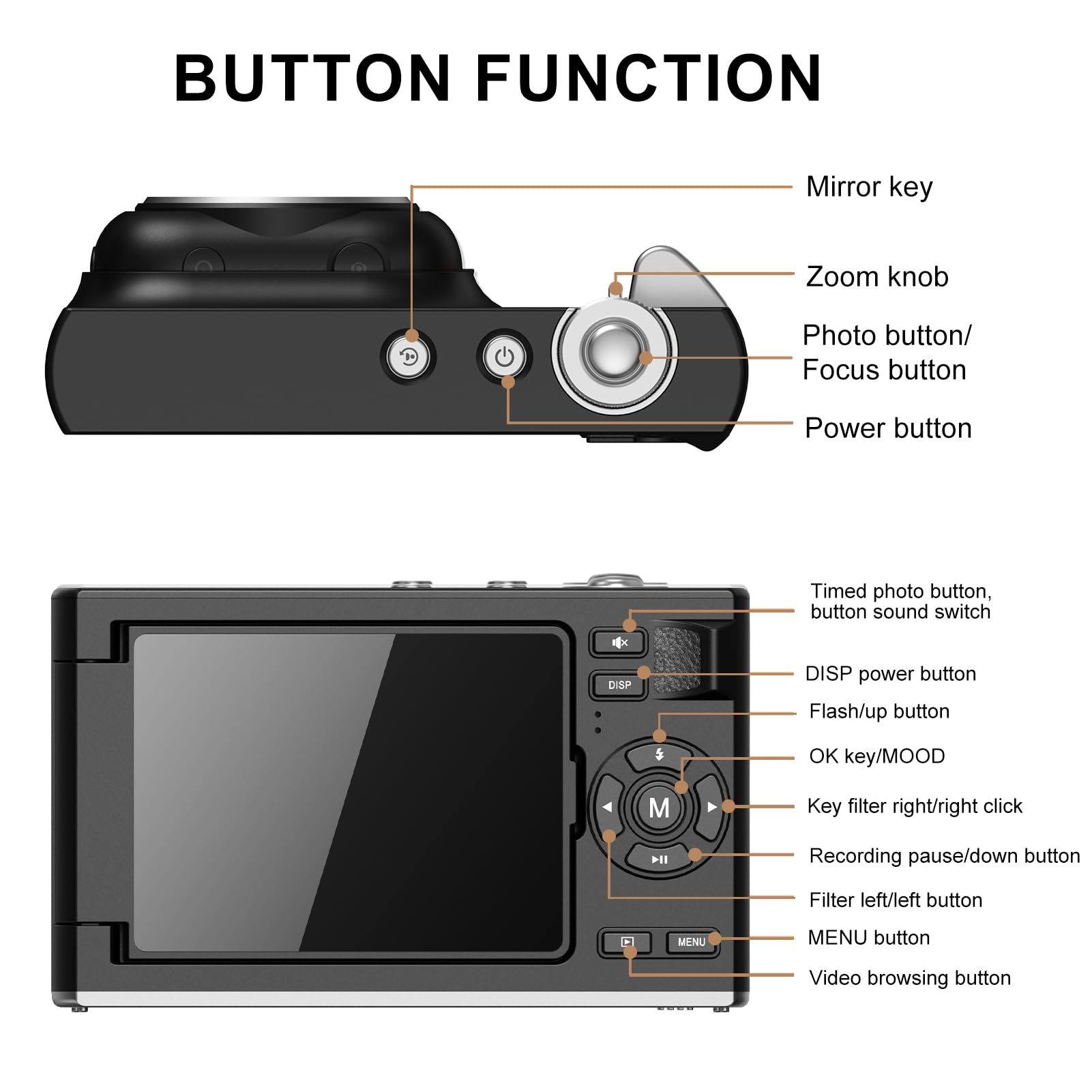 Andoer di Fotocamere 2 in 1, Fotocamera Sportiva Portatile, Fotocamera | di Fotocamere 2 in 1, Fotocamera Sportiva Portatile Rimovibile, Fotocamera Vlog da 75 MP, Schermo Pieghevole da 2,8",