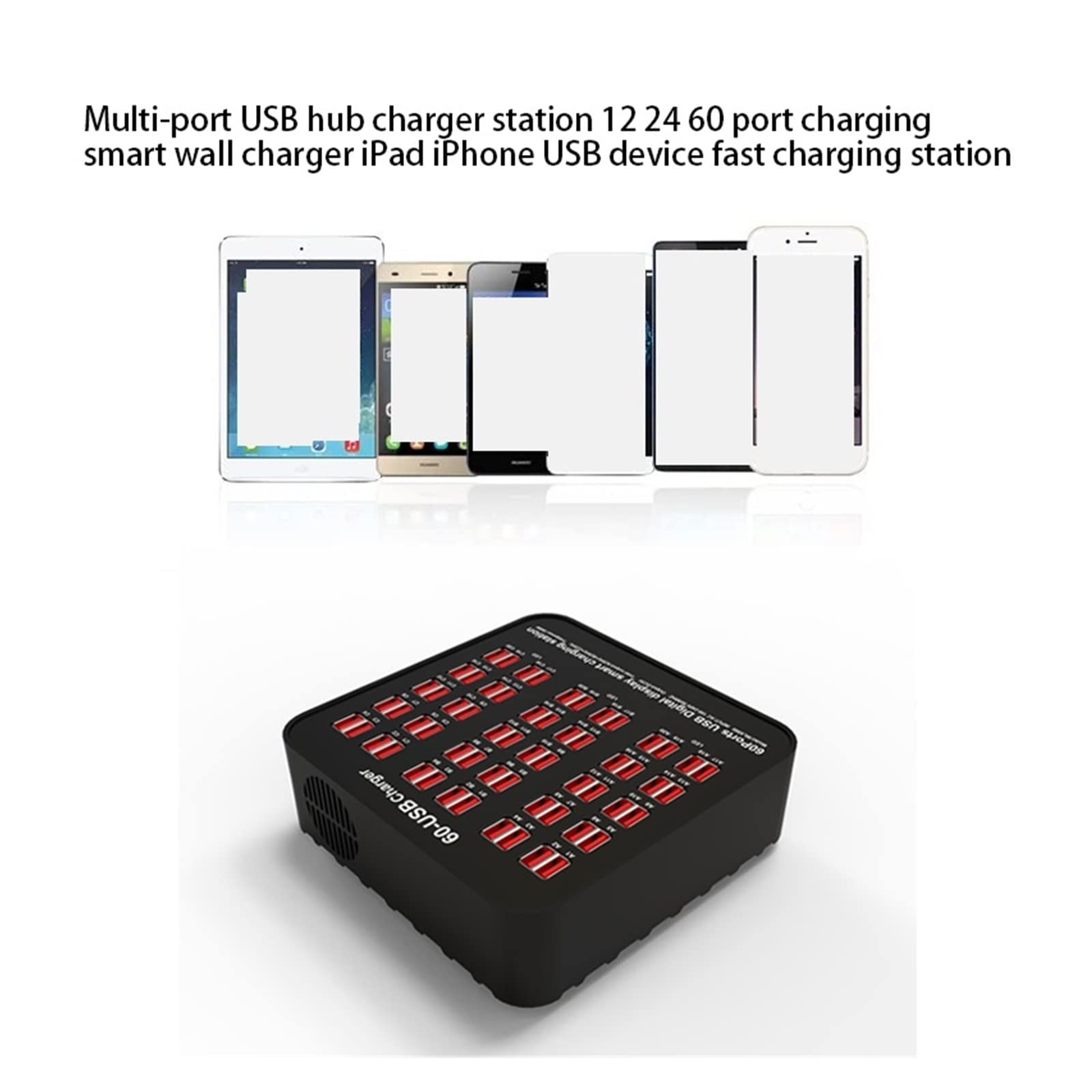 Smart 60 Puertos USB Hub Estación de Carga Toma Corriente Multi Puerto Velocidad Cargador Pared Muelle Adaptador Oficina en casa Diseño portátil(15 Port USB)