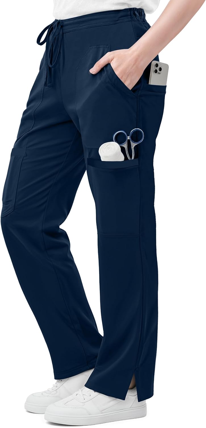 NY Threads Scrub Pants for Women Relaxed Fit, Mid Rise 5 Pockets Drawstring Womens Scrub Pants, 31 Inch Inseam