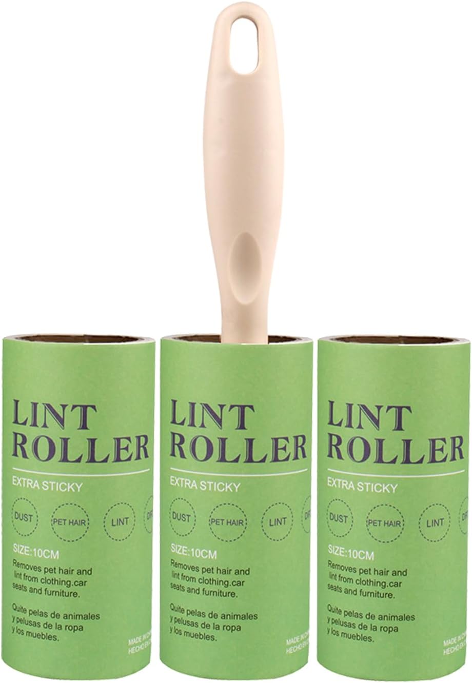 House of Quirk Lint Rollers Brush Reusable Sticky Picker Cleaner Roller Easy-Tear Sheets Travel Pet Hair Lint Roller 10cm Sheet Set of 3 Rolls 180 Sheets, 60 Sheets Each roll Lint Roller Remover.