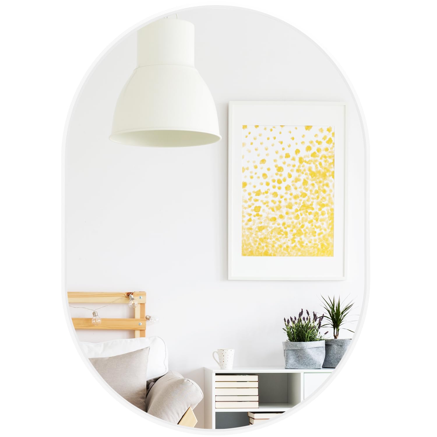 Oval Mirror 50 x 70cm, Wall Mounted Mirrors Horizontal or Vertical Hanging Wall for Makeup Bathroom, Bedroom, Living Room, White