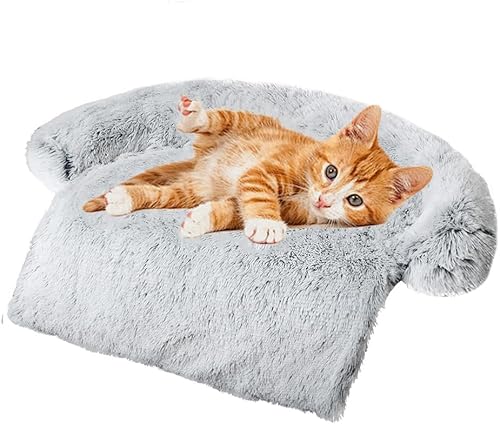 Miniatura 9 de Alfombrillas de cama calmantes para perros y gatos, funda extraíble lavable y extraíble, tapete de pelo largo de felpa para mascotas, forro