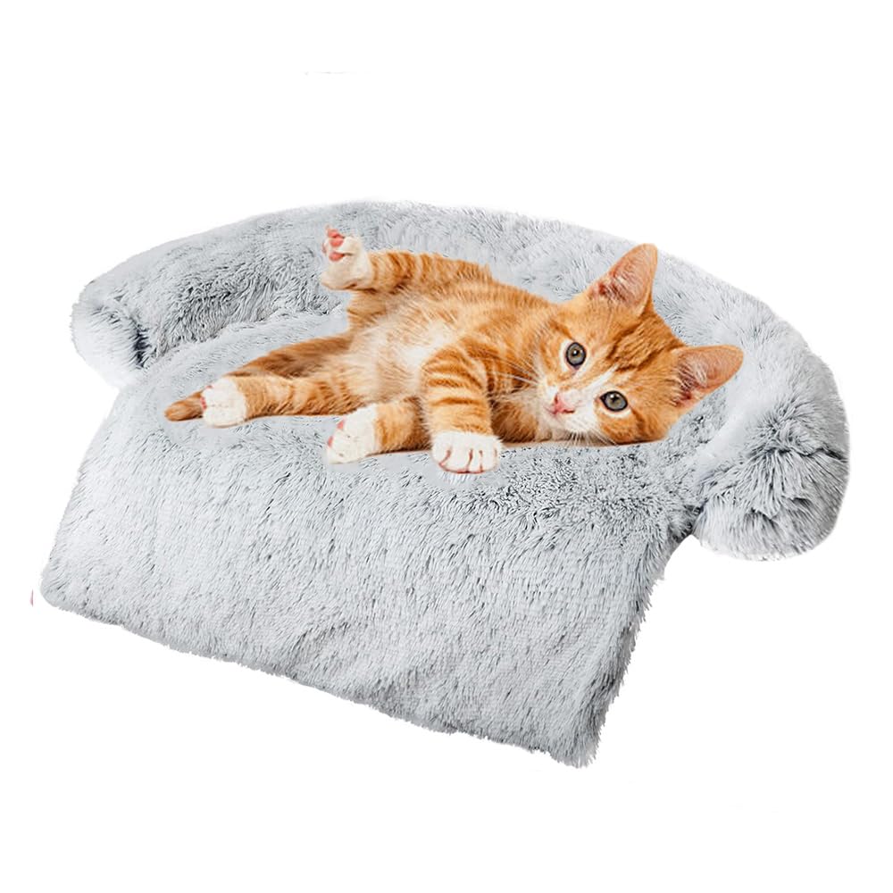 Calming Dogs/Cats Bed Mats, Dog Pad Washable Removable Couch Cover, Plush Long Fur Mat for Pets, Waterproof, Perfect for Small, Medium and Large Dogs and Cats (Gradient Gray, 31"x23.5"x 5.0")